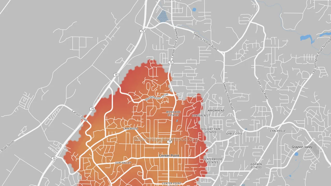 Transit Grade map of Apple Valley, Birmingham, AL