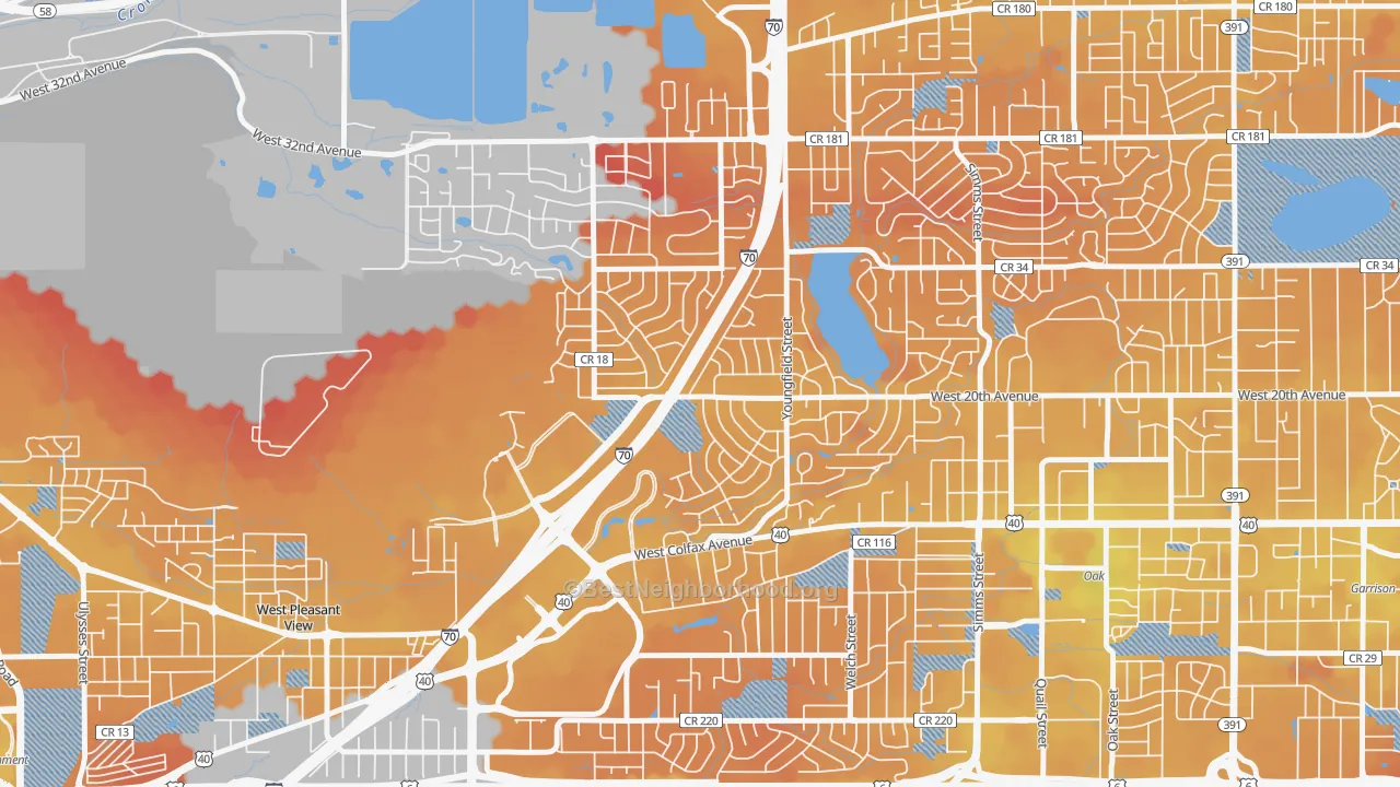 Transit Grade map of Applewood, CO