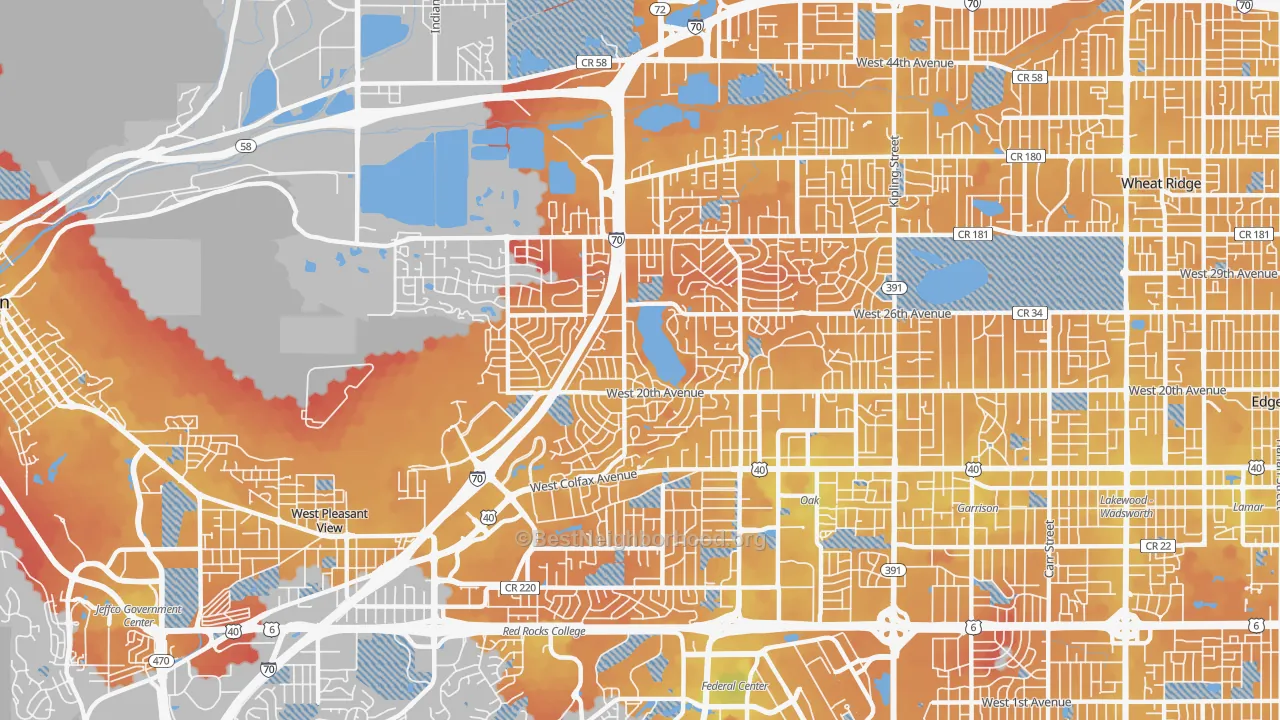 Transit Grade map of Applewood, Lakewood, CO
