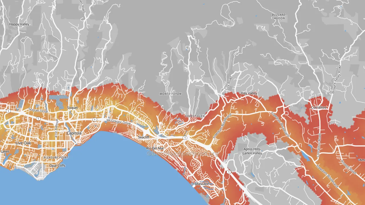 Transit Grade map of Aptos, CA