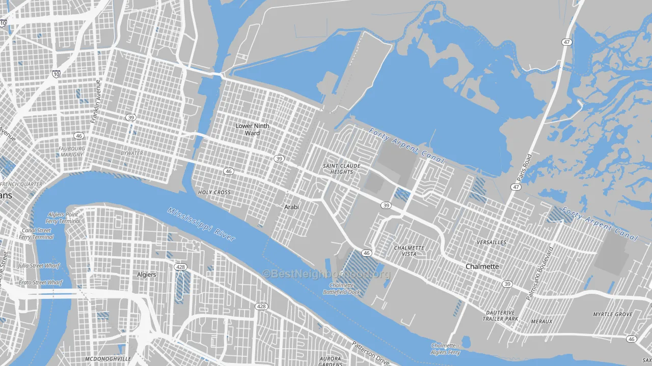 Transit Grade map of Arabi, LA