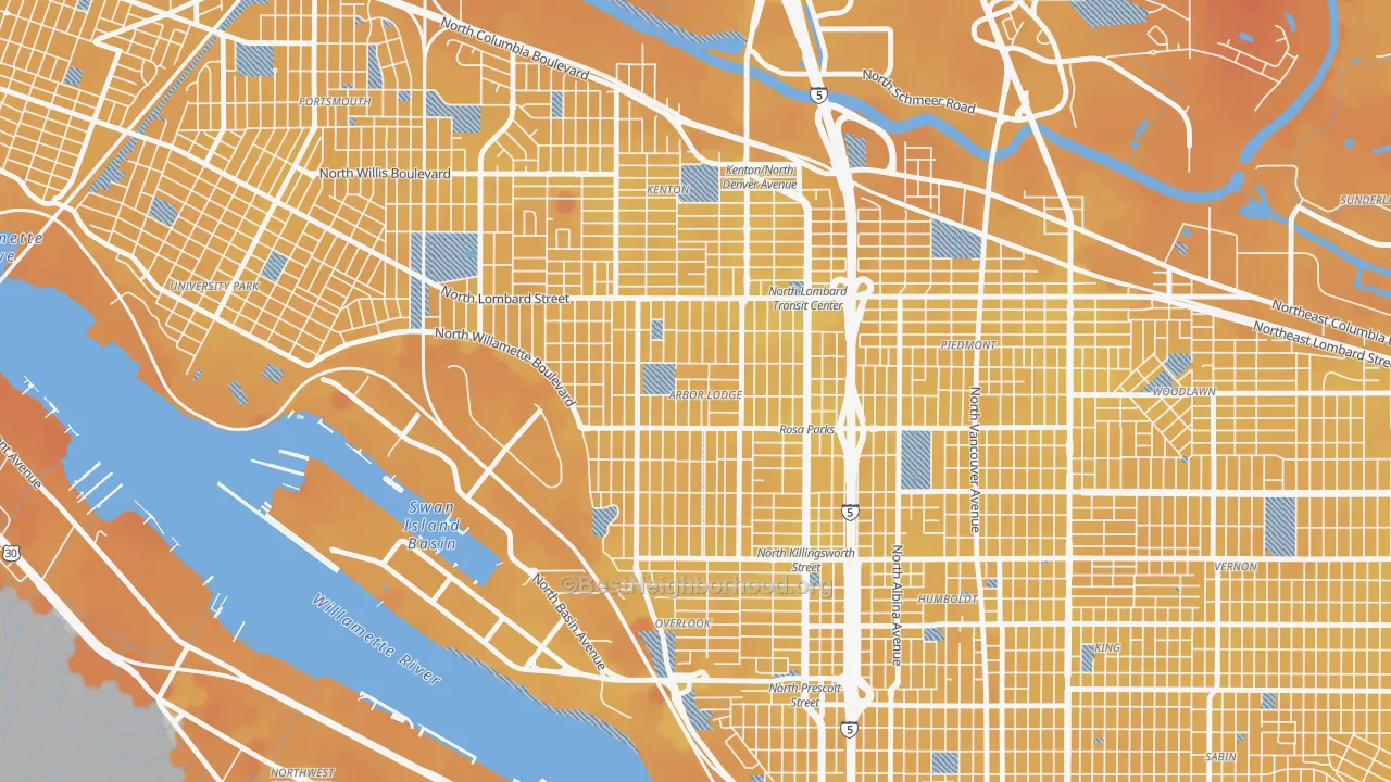 Transit Grade map of Arbor Lodge, Portland, OR