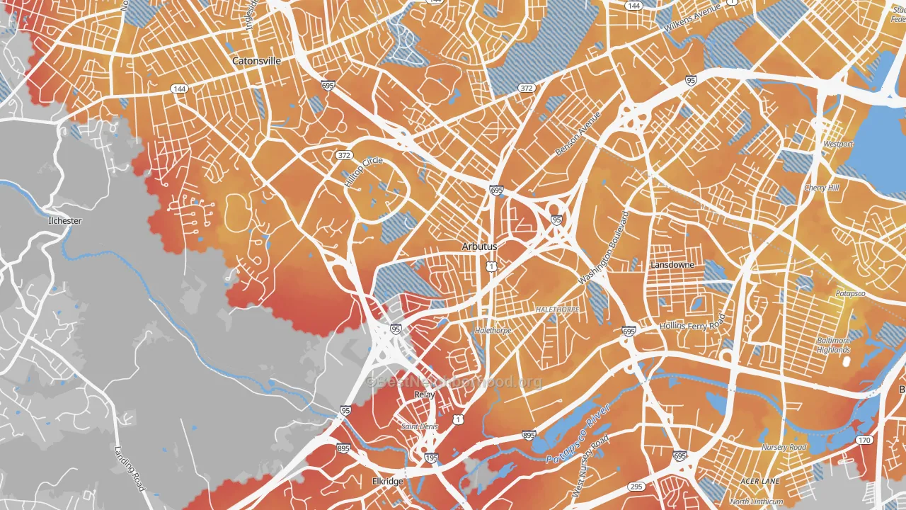 Transit Grade map of Arbutus, MD