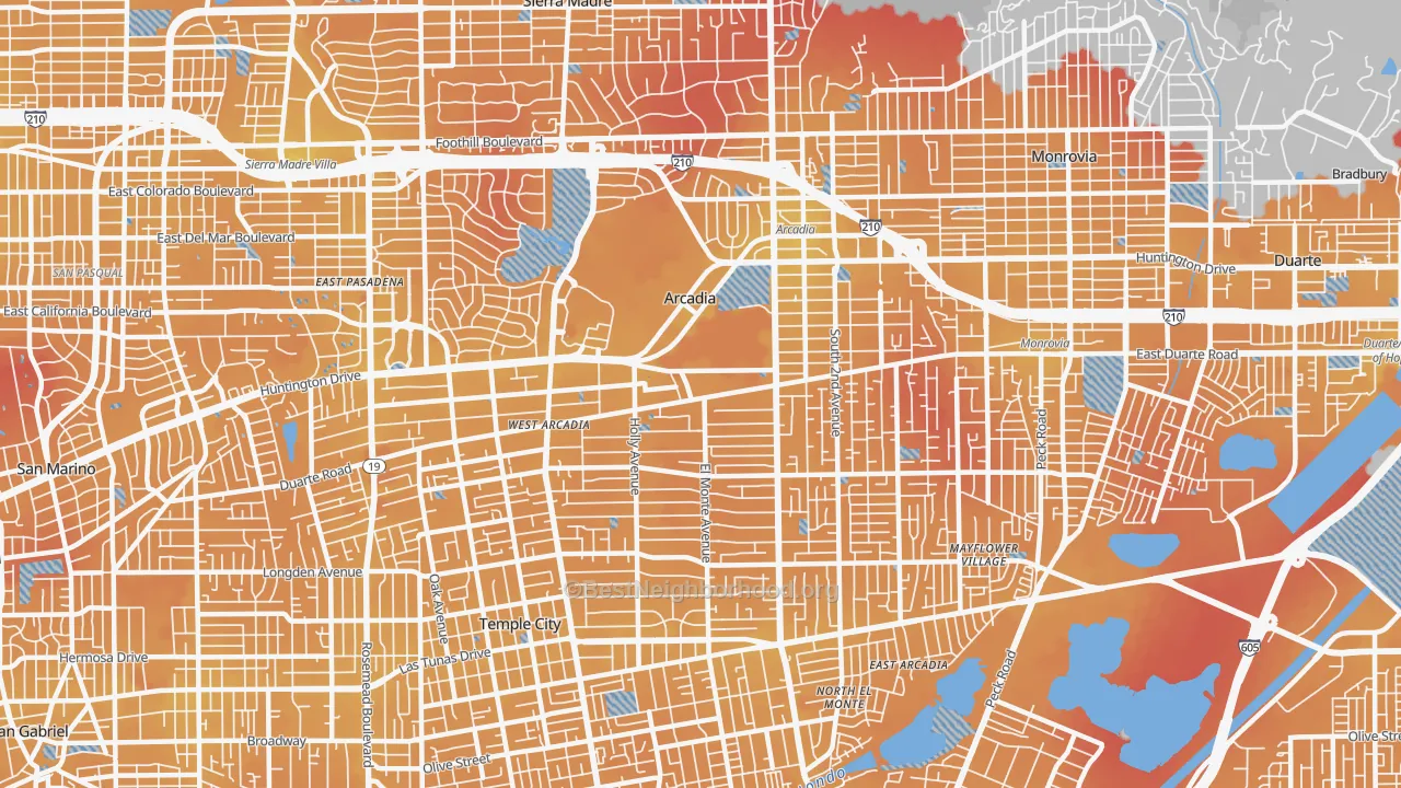 Transit Grade map of Arcadia, CA