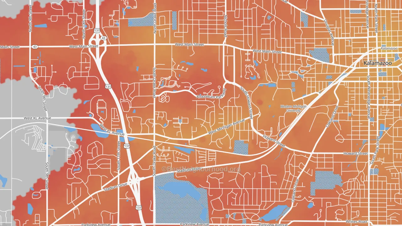Transit Grade map of Arcadia, Kalamazoo, MI