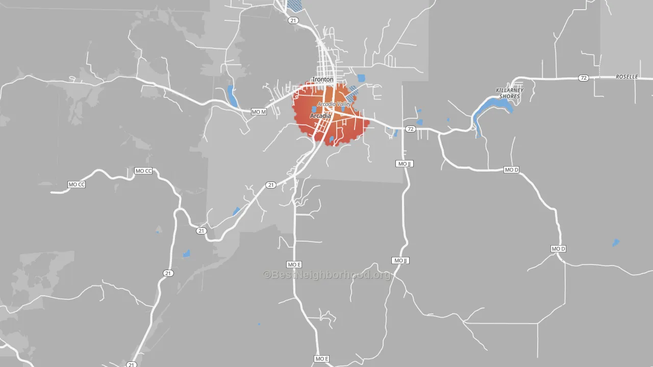 Transit Grade map of Arcadia, MO