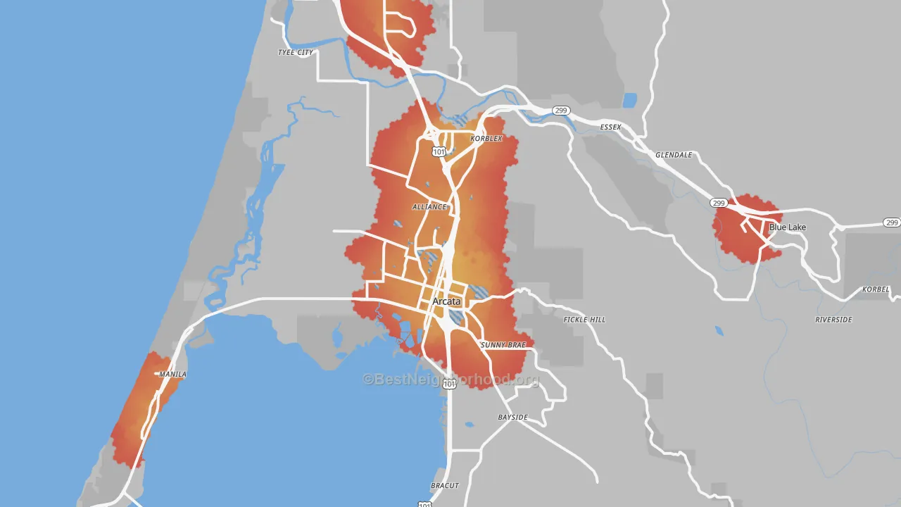 Transit Grade map of Arcata, CA