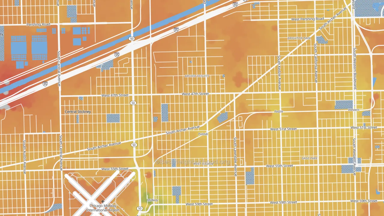 Transit Grade map of Archer Heights, Chicago, IL