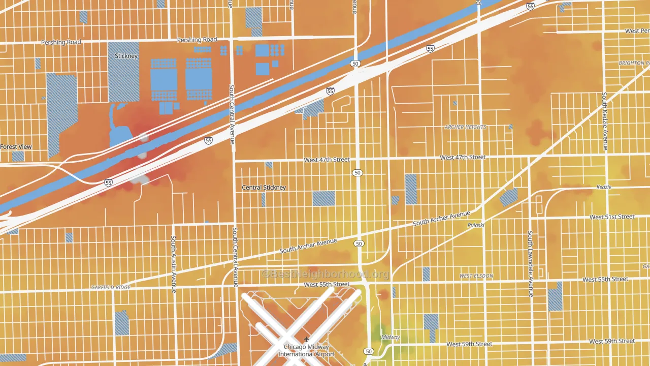 Transit Grade map of Archer Limits, Chicago, IL