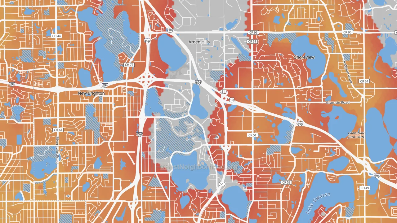 Transit Grade map of Arden Hills, MN