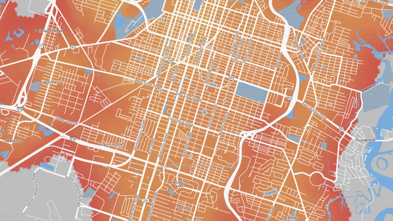 Transit Grade map of Ardmore-Gould Estates-Olin Heights, Savannah, GA
