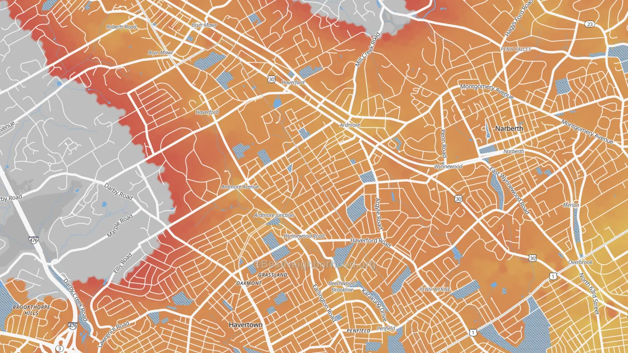 Transit Grade map of Ardmore, PA
