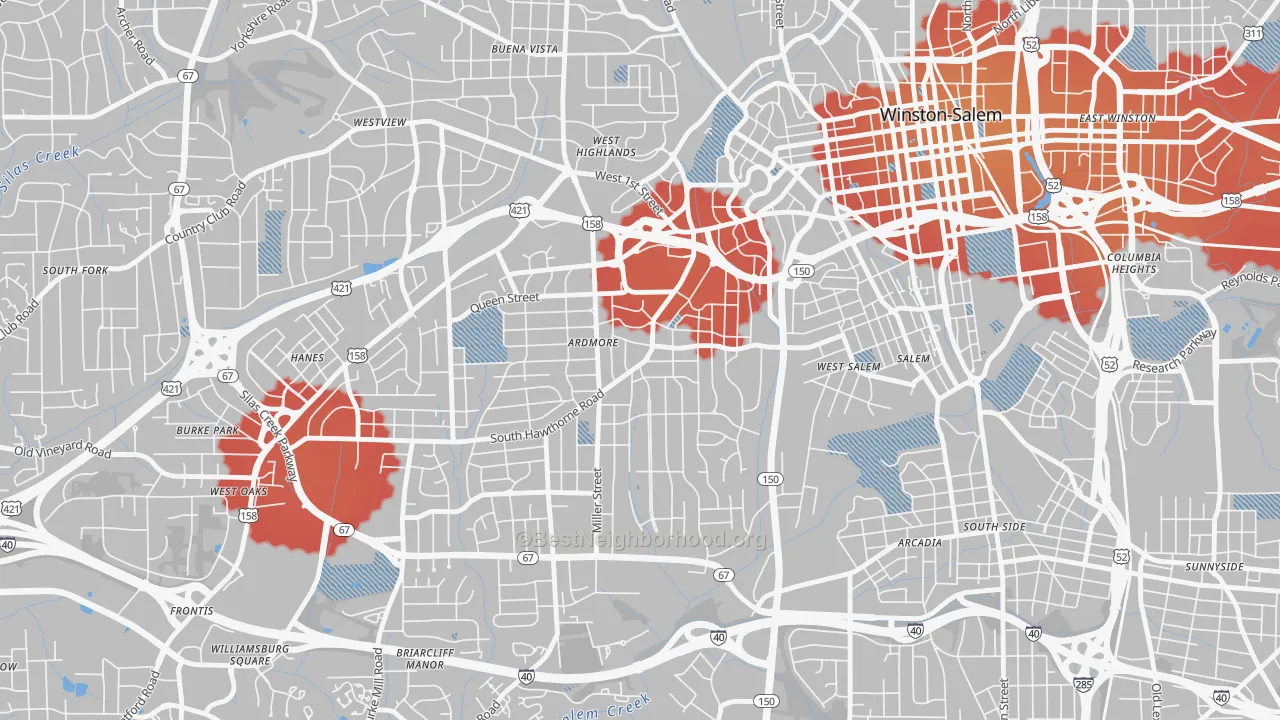 Transit Grade map of Ardmore, Winston-Salem, NC