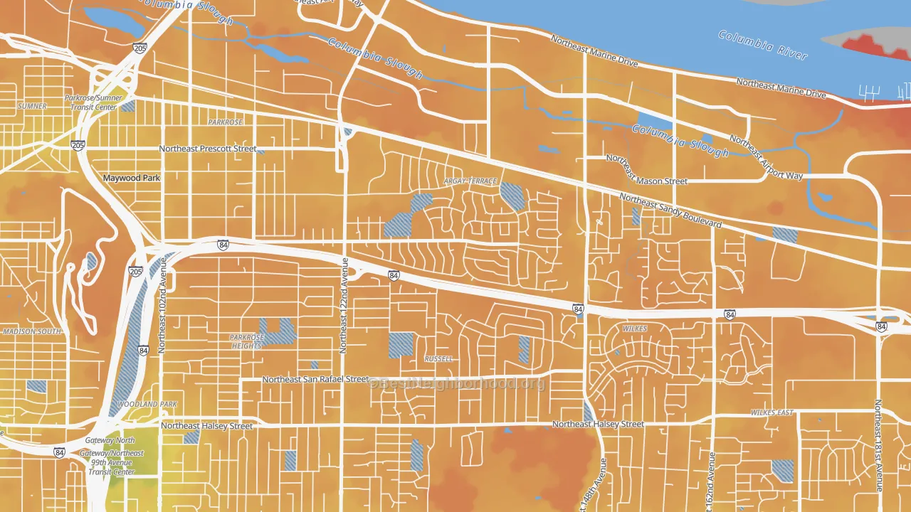 Transit Grade map of Argay, Portland, OR