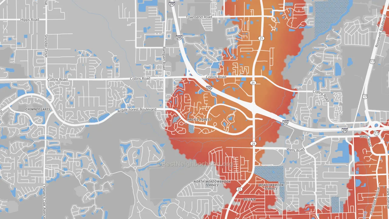Transit Grade map of Argyle Forest, Jacksonville, FL