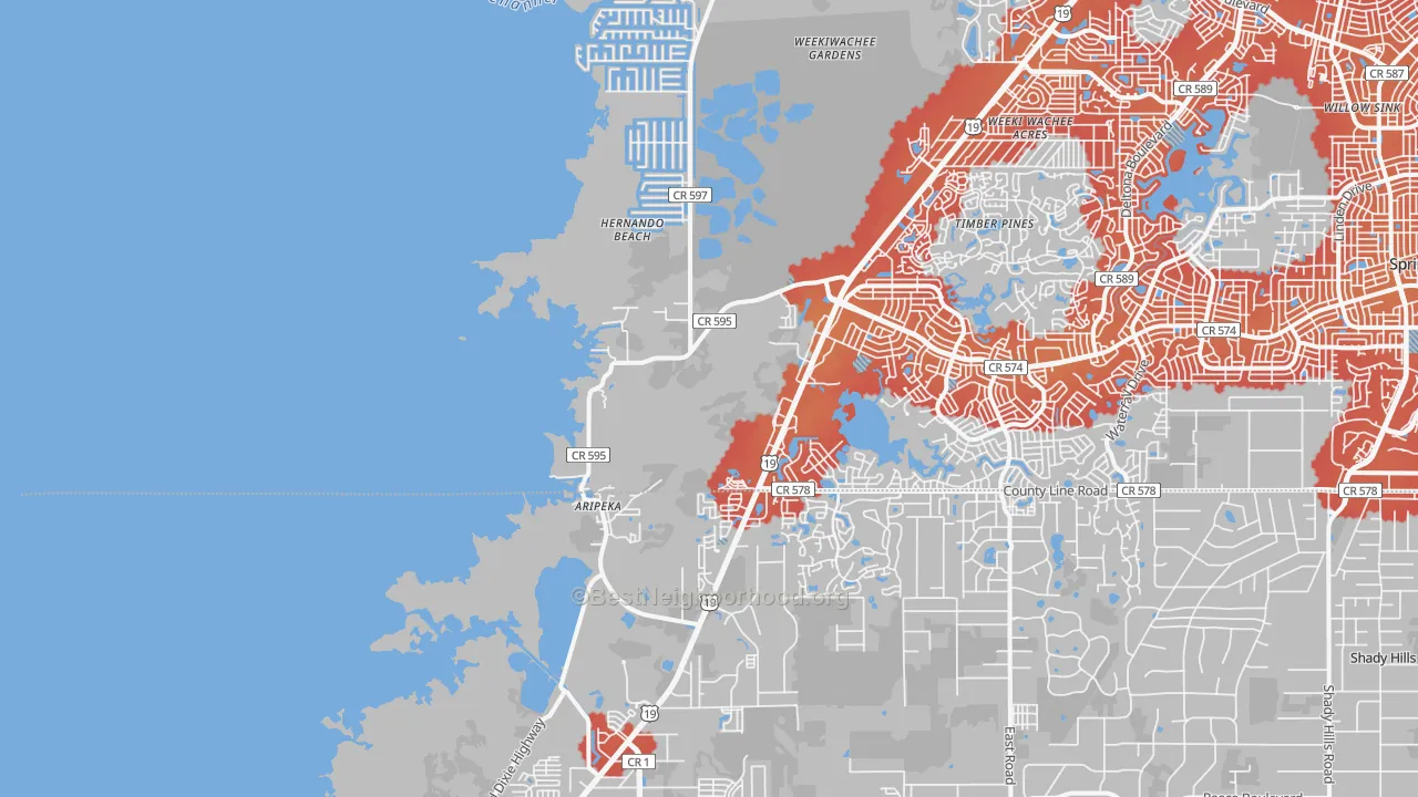 Transit Grade map of Aripeka, FL