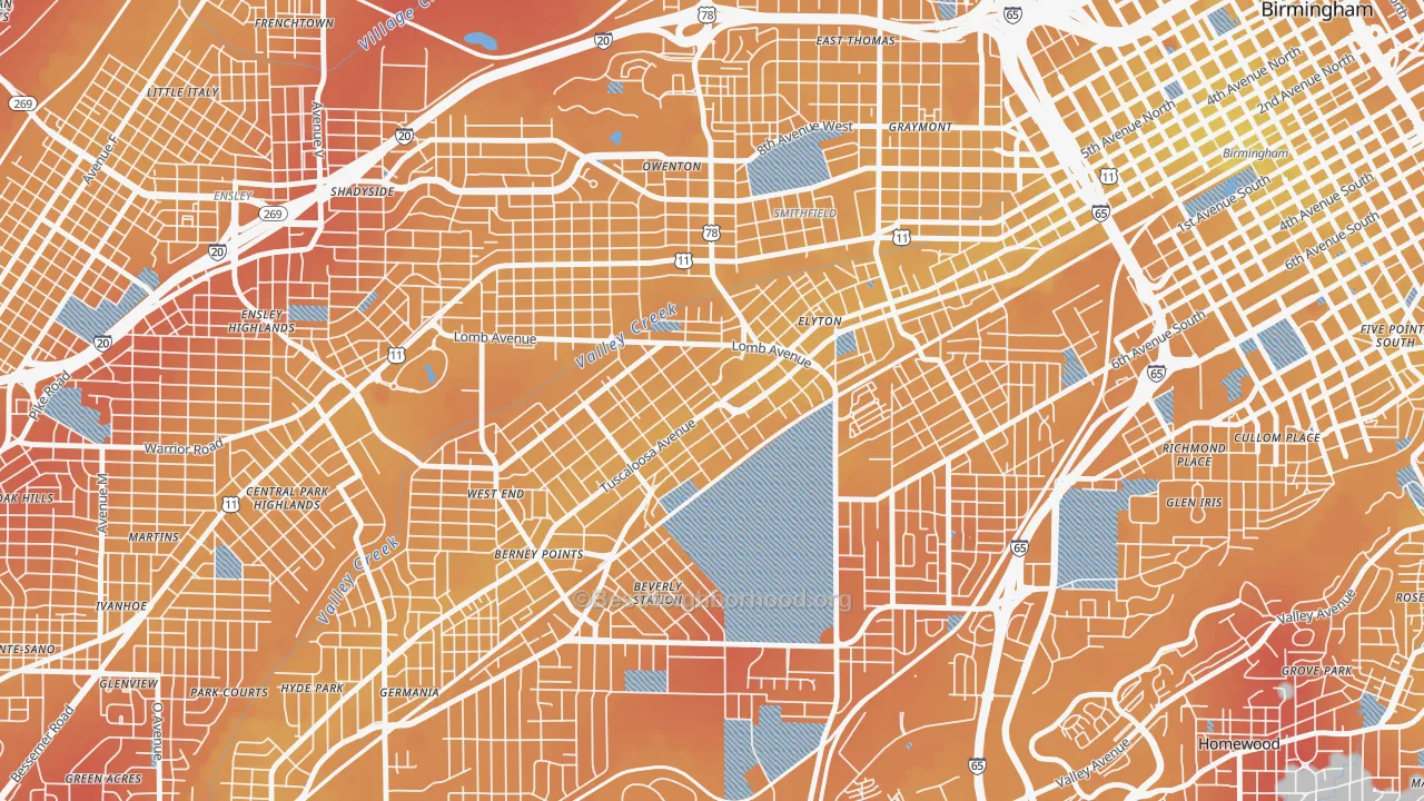 Transit Grade map of Arlington, Birmingham, AL