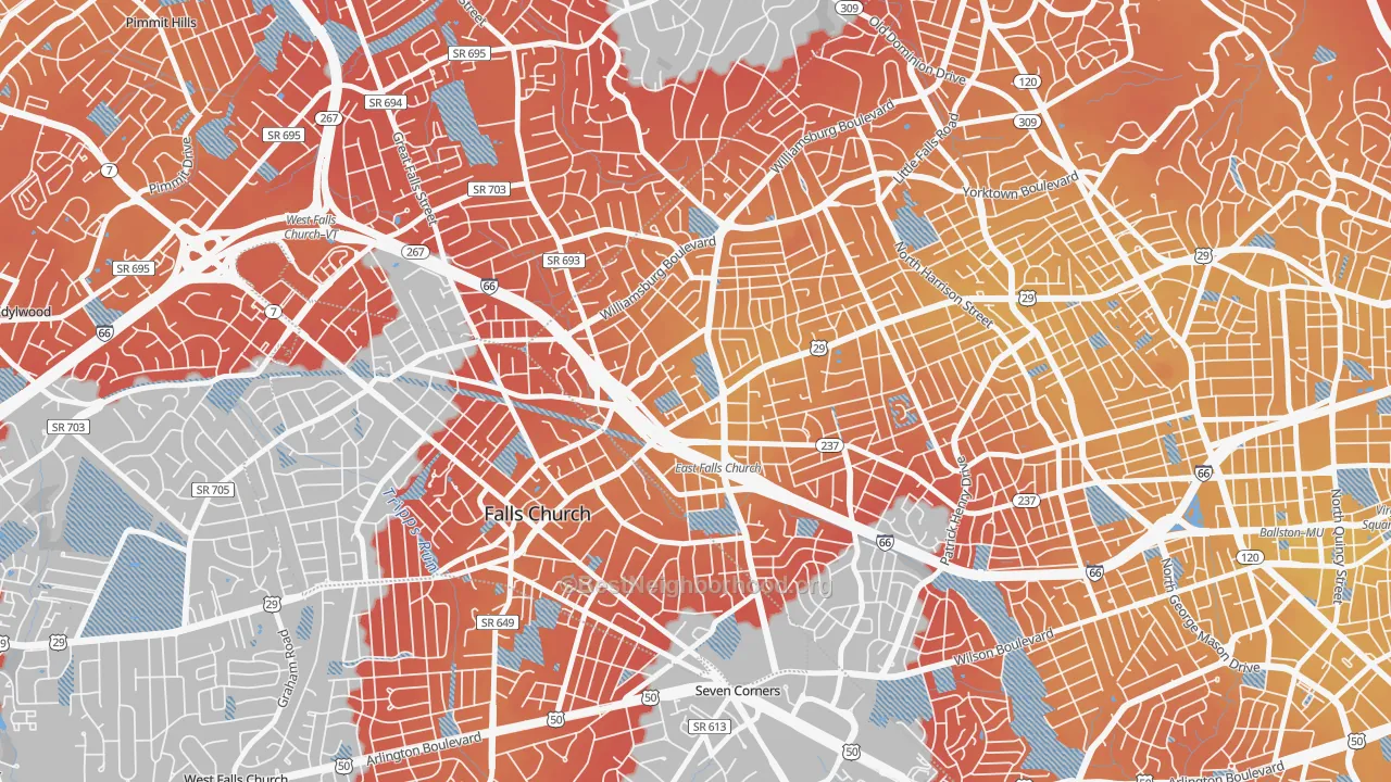 Transit Grade map of Arlington-East Falls, Arlington, VA