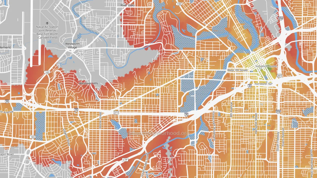 Transit Grade map of Arlington Heights, Fort Worth, TX