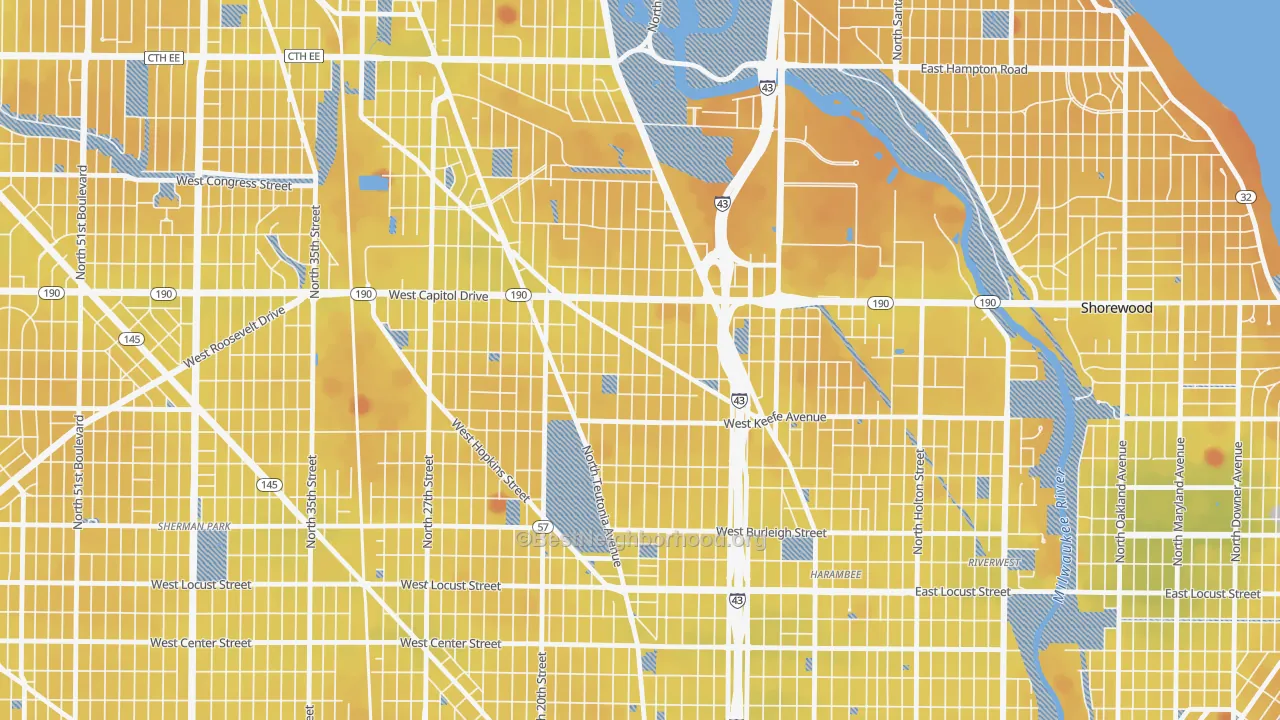 Transit Grade map of Arlington Heights, Milwaukee, WI