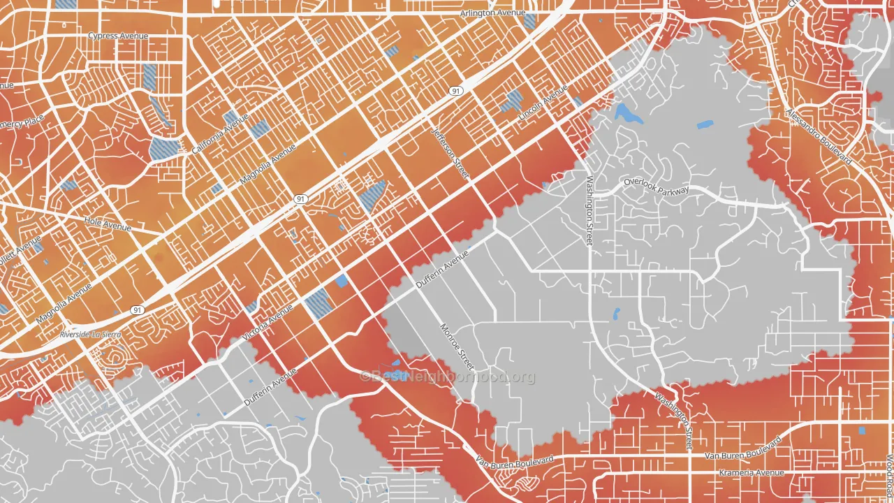 Transit Grade map of Arlington Heights, Riverside, CA