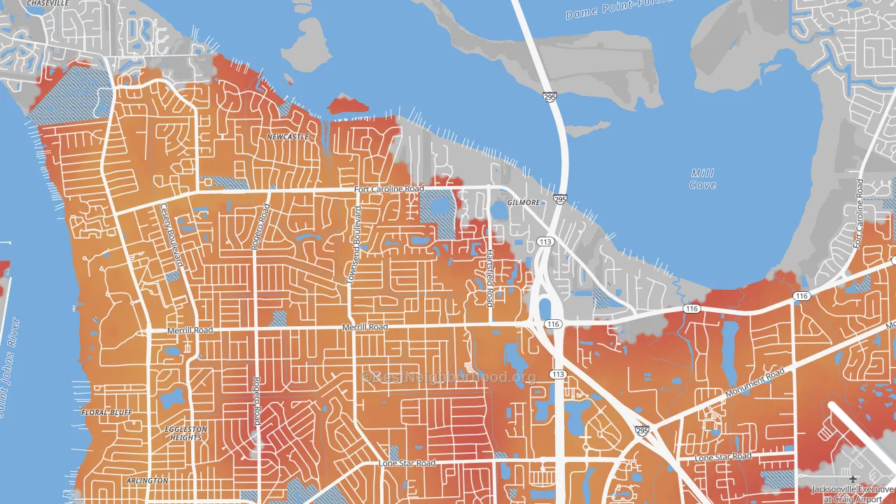 Transit Grade map of Arlington Hills, Jacksonville, FL