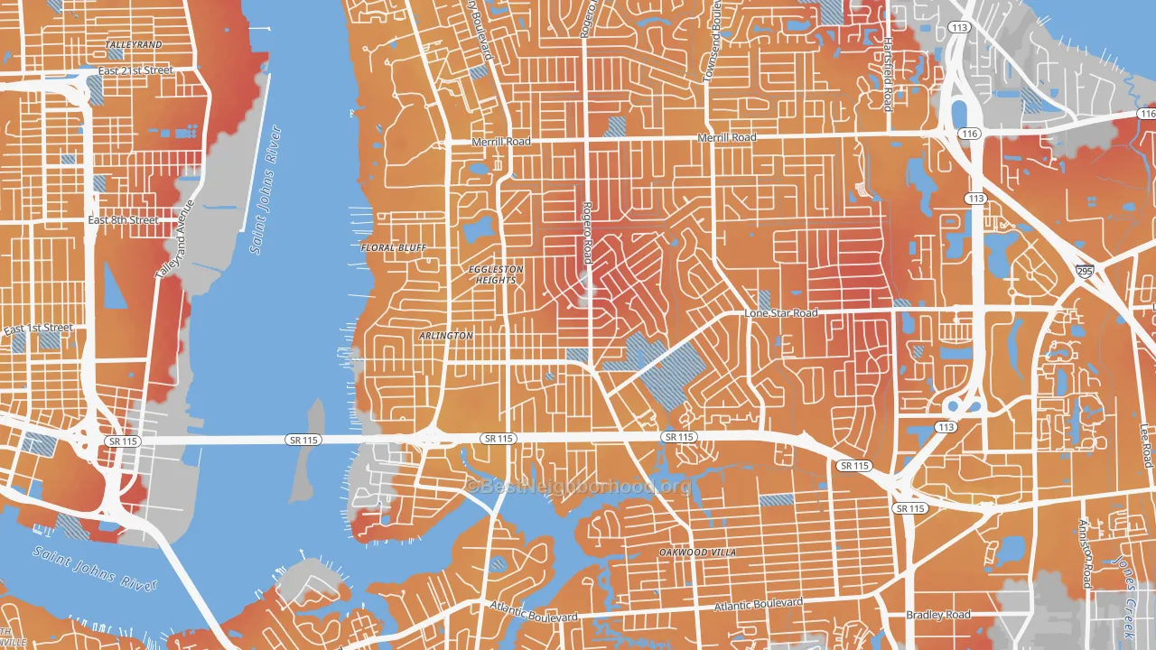 Transit Grade map of Arlington, Jacksonville, FL