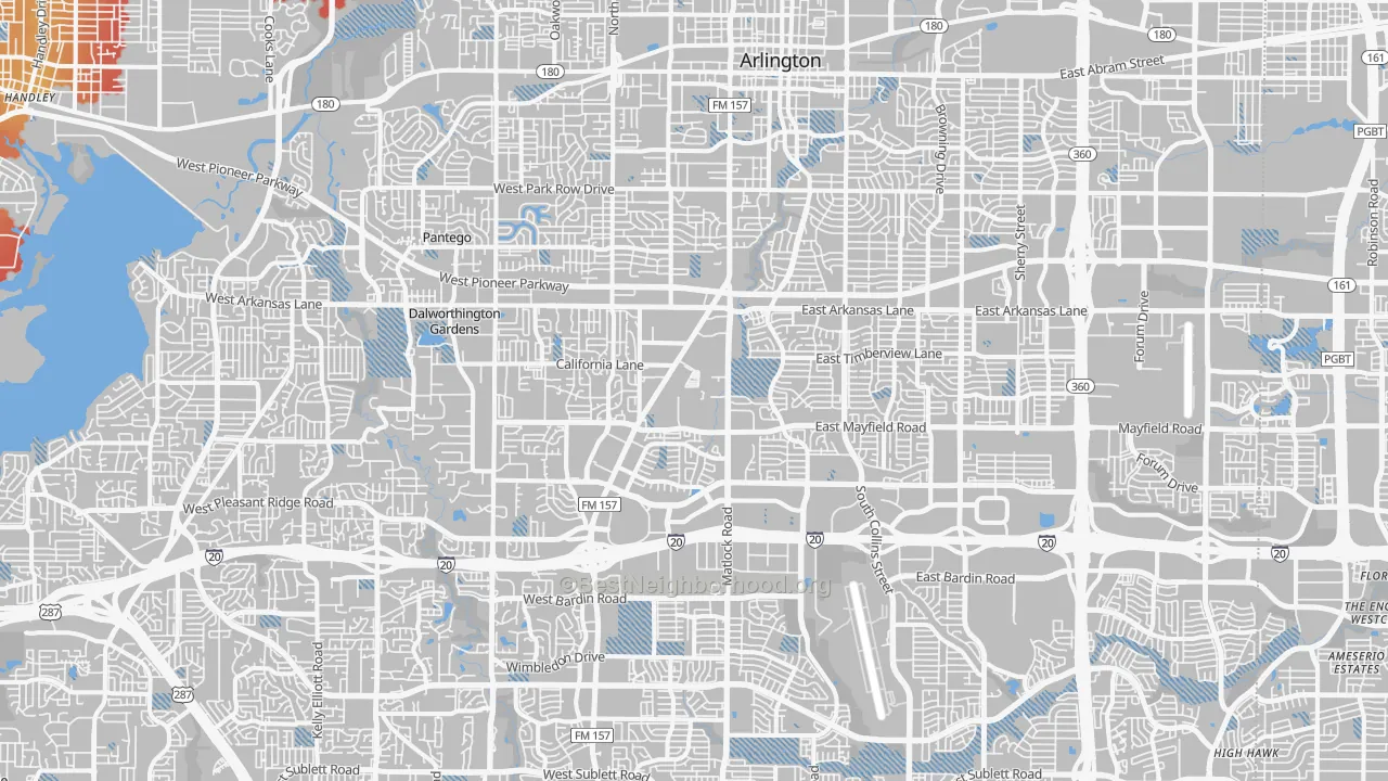 Transit Grade map of Arlington, TX
