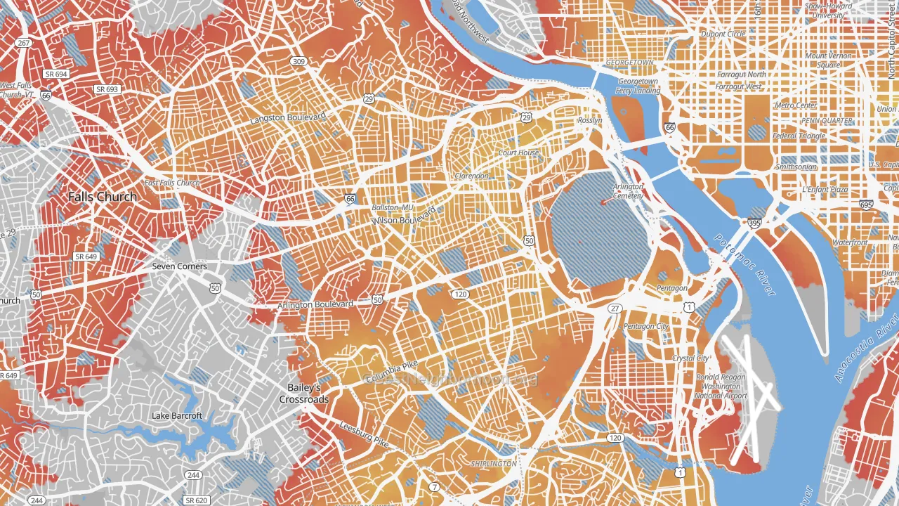 Transit Grade map of Arlington, VA