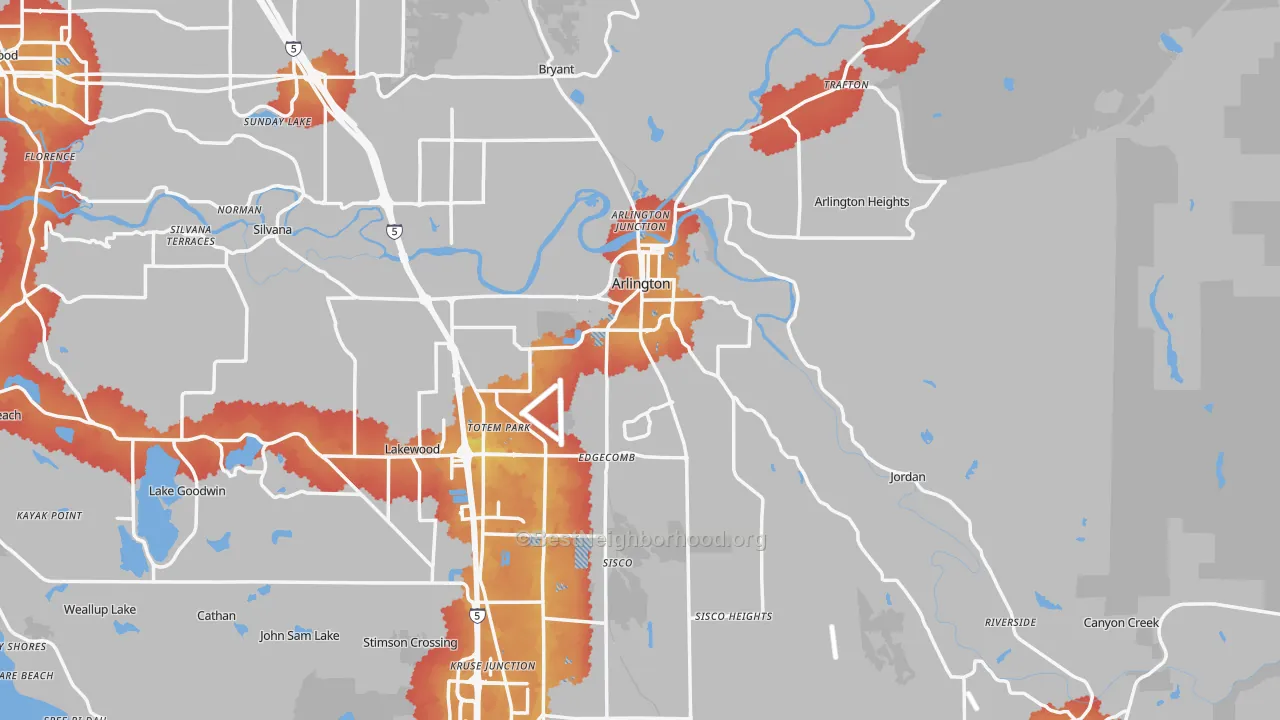 Transit Grade map of Arlington, WA