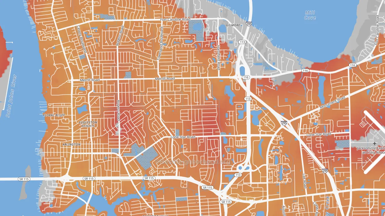 Transit Grade map of Arlingwood, Jacksonville, FL