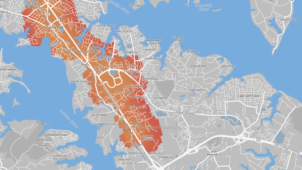 Transit Grade map of Arnold, MD