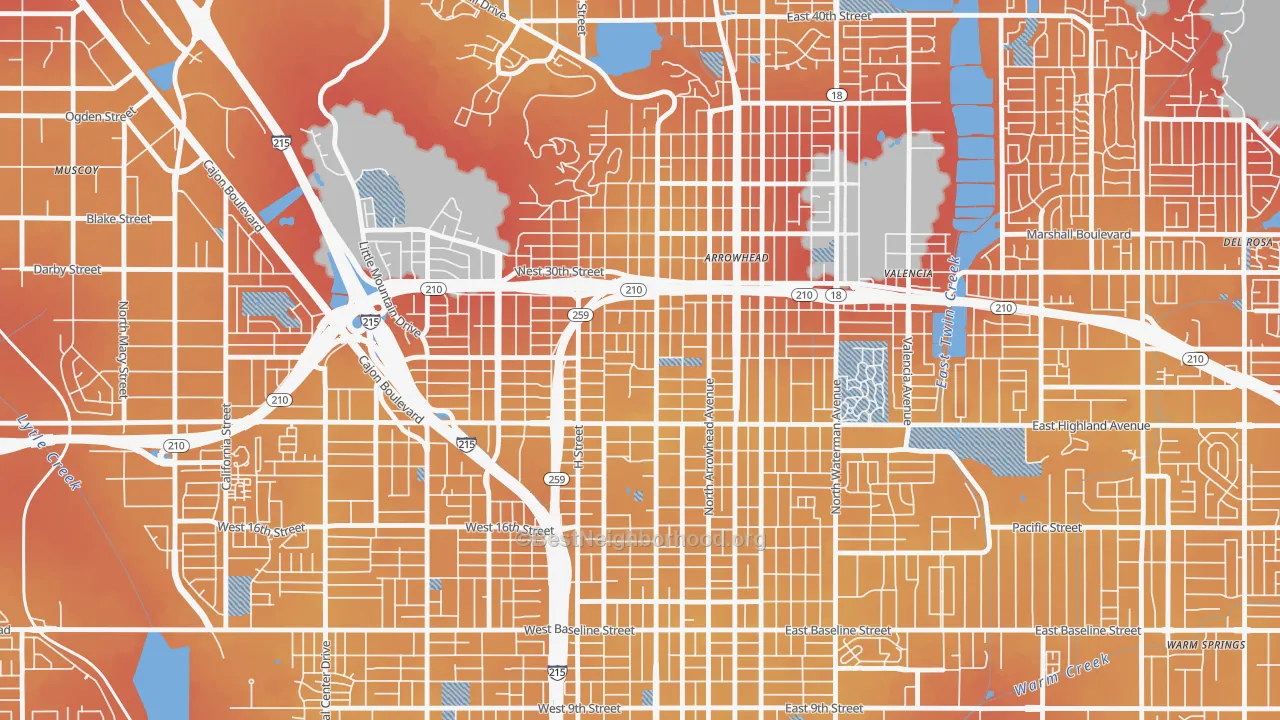Transit Grade map of Arrowview, San Bernardino, CA