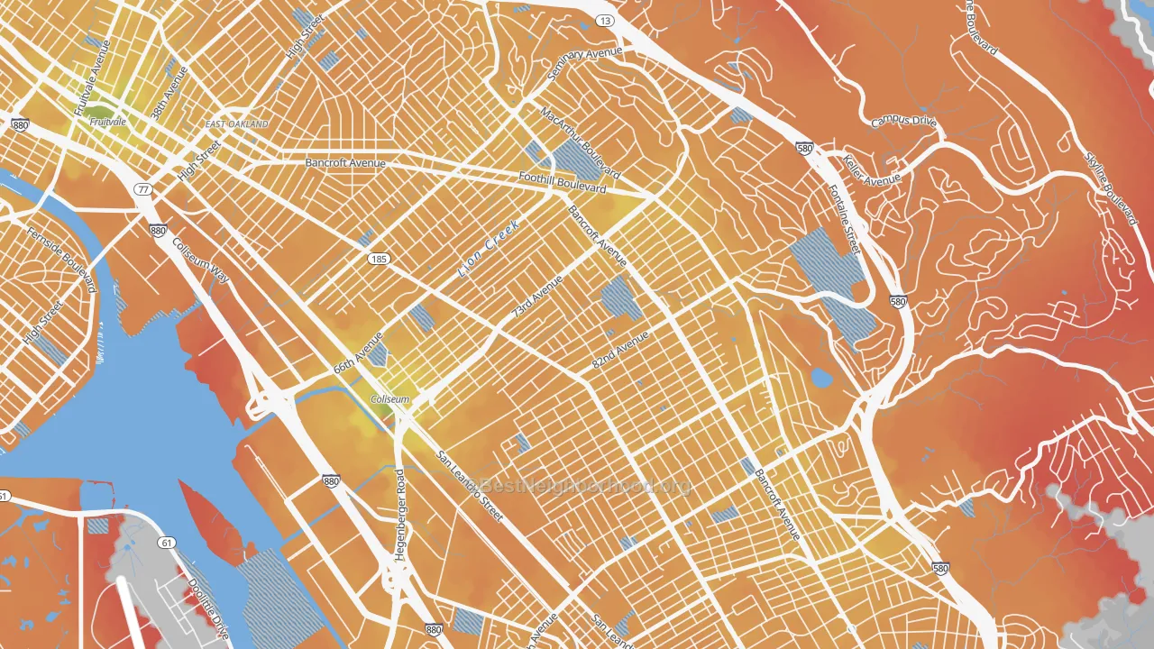 Transit Grade map of Arroyo Viejo, Oakland, CA