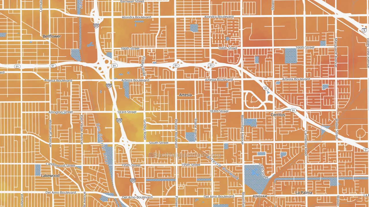 Transit Grade map of Artesia, CA
