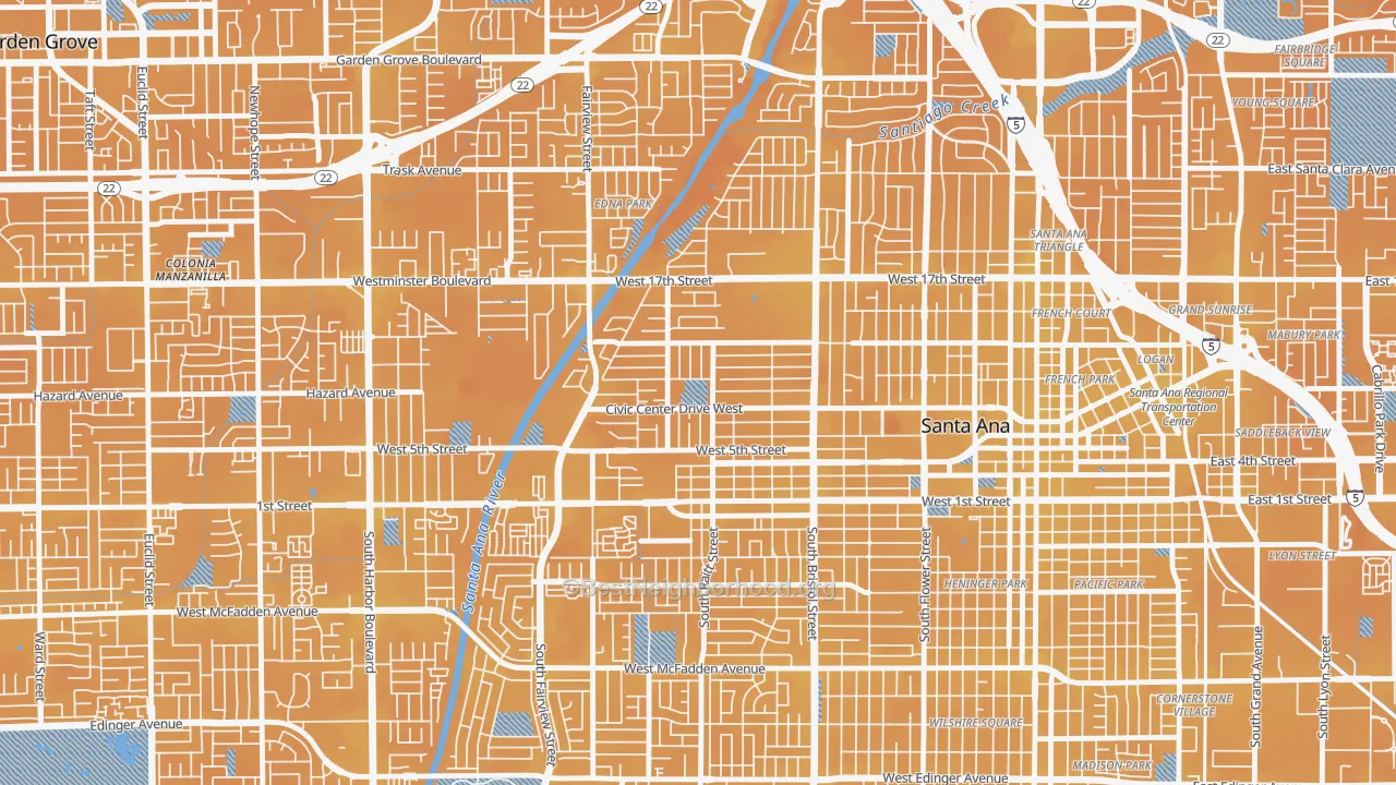 Transit Grade map of Artesia Pilar, Santa Ana, CA