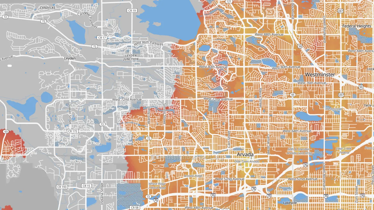 Transit Grade map of Arvada, CO