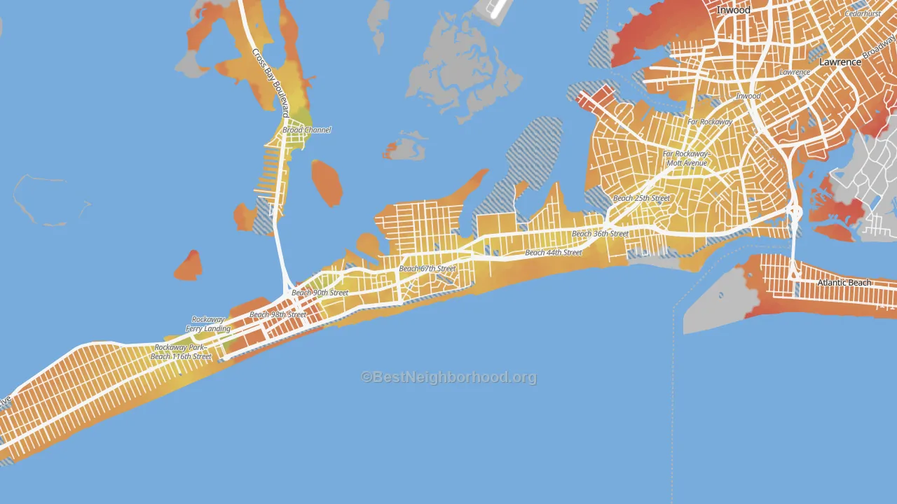 Transit Grade map of Arverne, Queens, NY