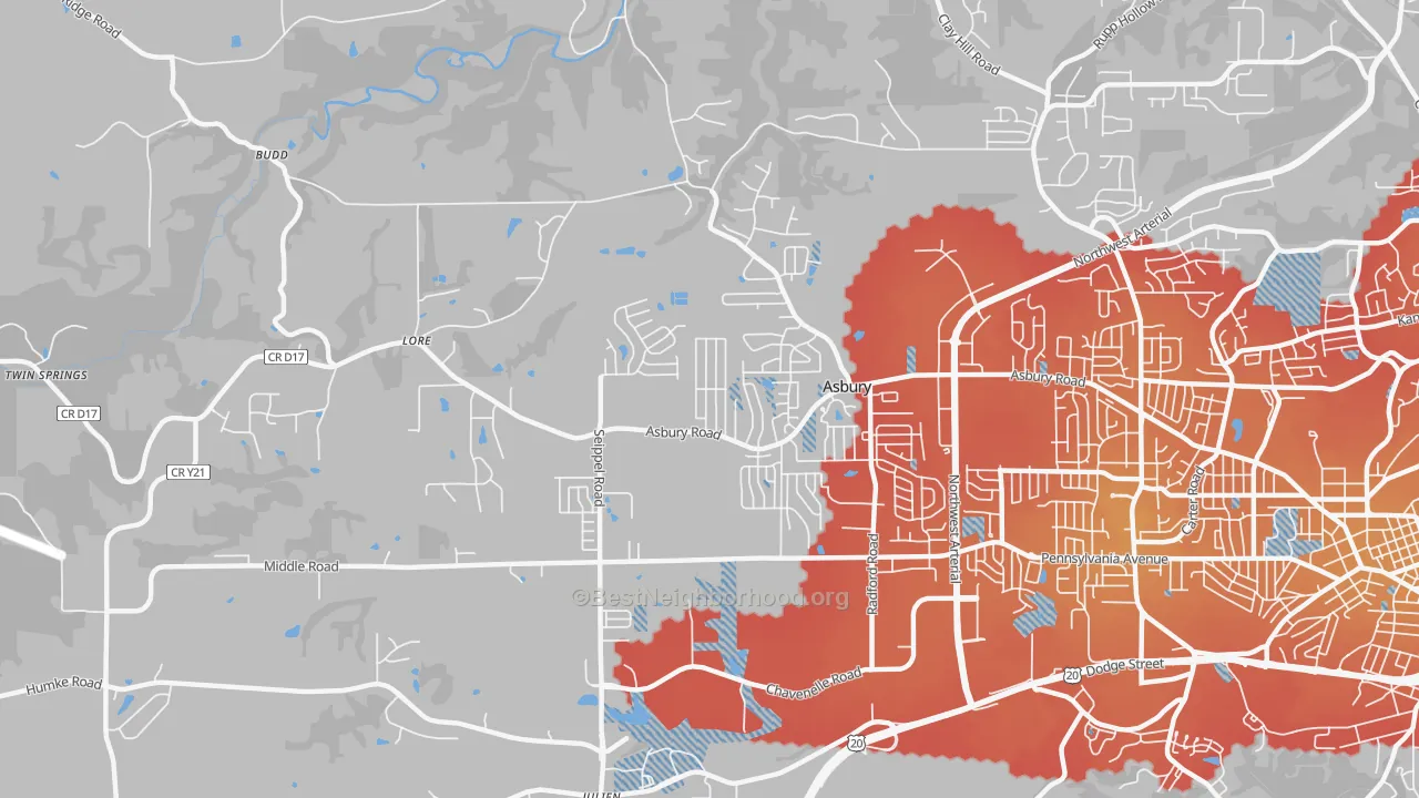 Transit Grade map of Asbury, IA