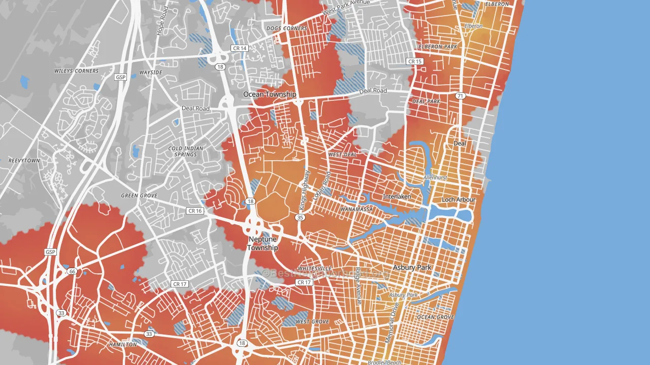 Transit Grade map of Asbury Park, NJ