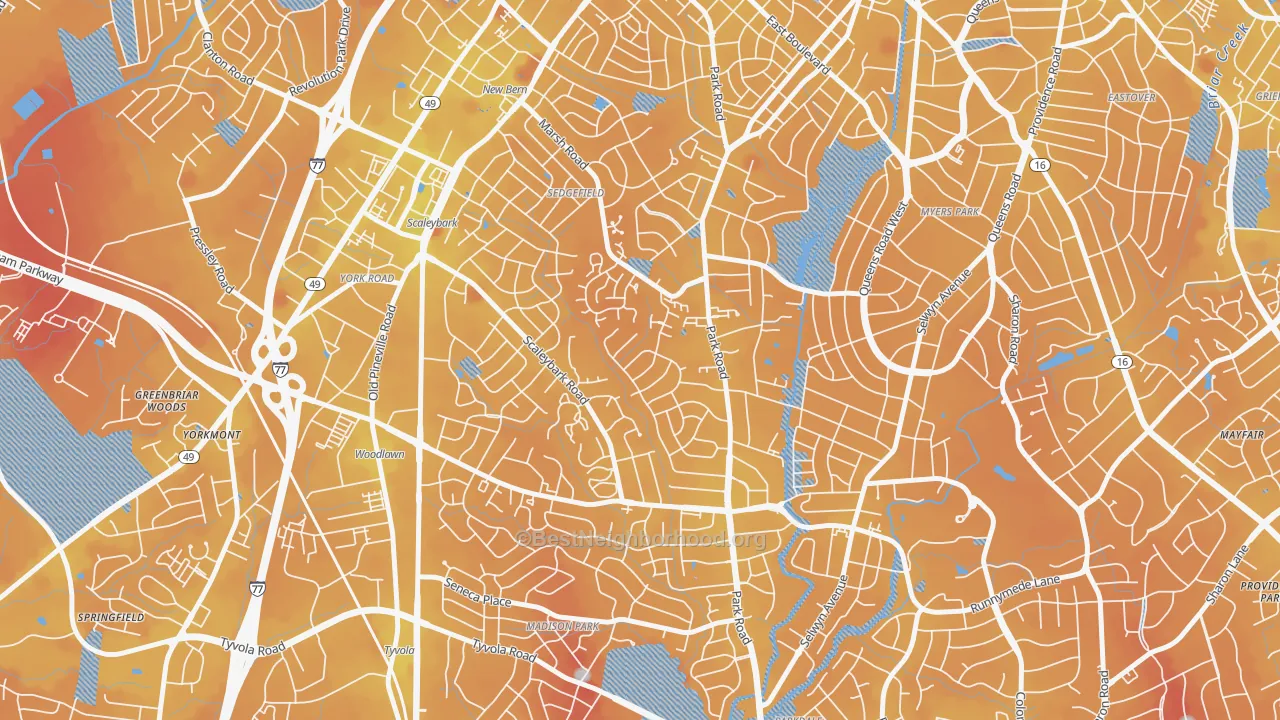 Transit Grade map of Ashbrook-Clawson Village, Charlotte, NC