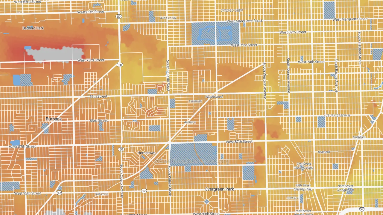 Transit Grade map of Ashburn, Chicago, IL