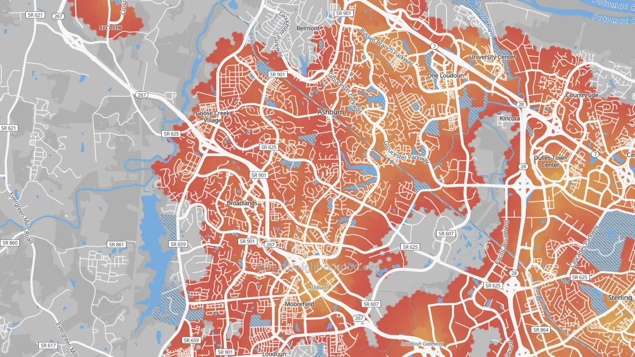 Transit Grade map of Ashburn, VA
