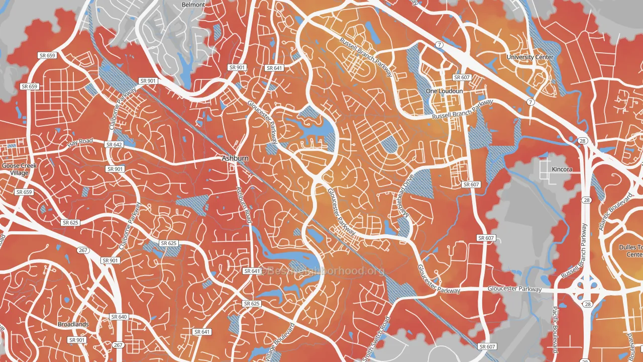 Transit Grade map of Ashburn Village, Ashburn, VA