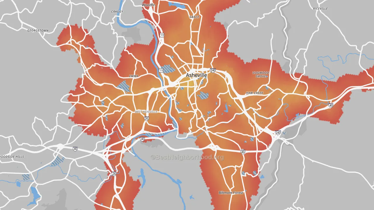 Transit Grade map of Asheville, NC