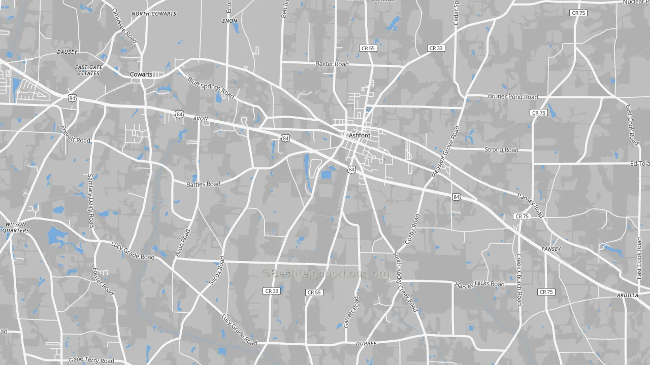 Transit Grade map of Ashford, AL
