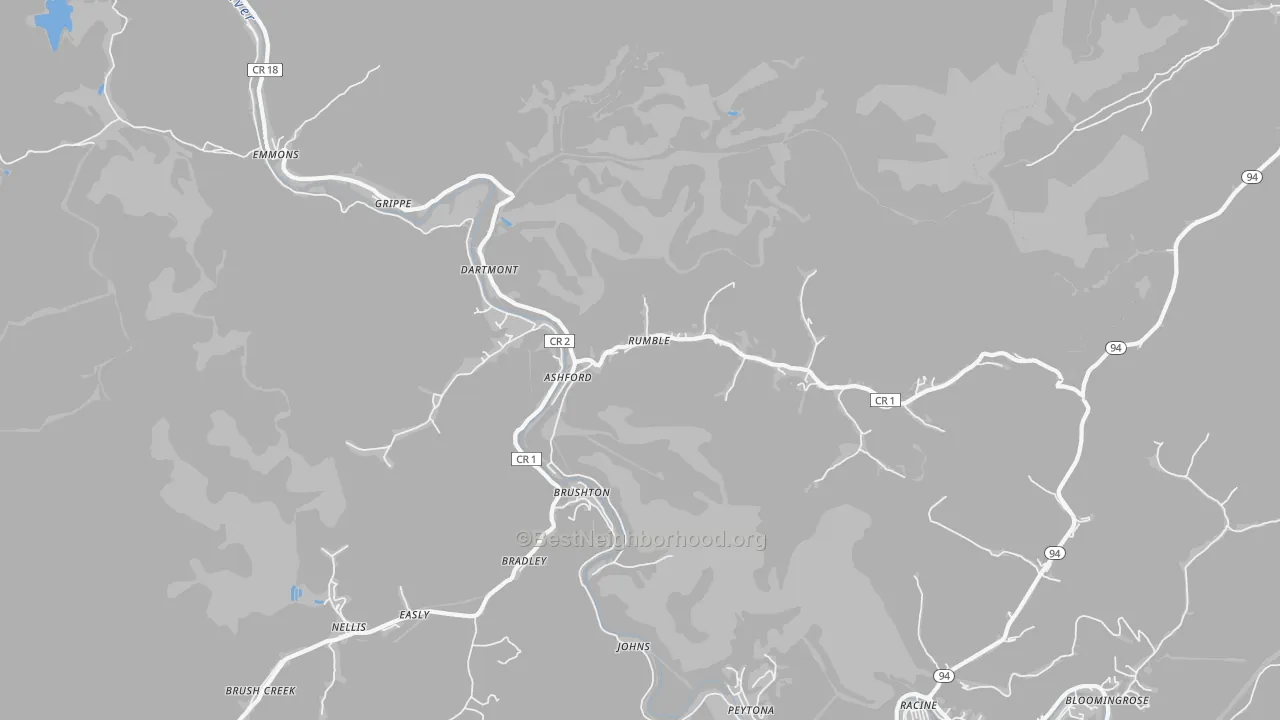 Transit Grade map of Ashford, WV
