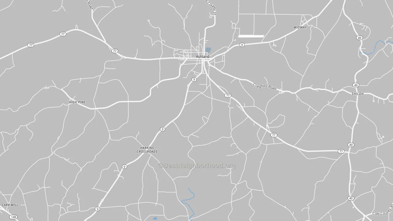 Transit Grade map of Ashland, AL