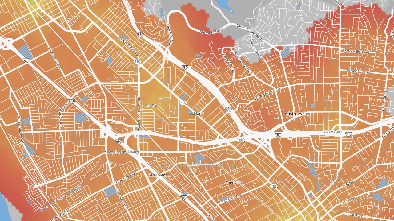 Transit Grade map of Ashland, CA