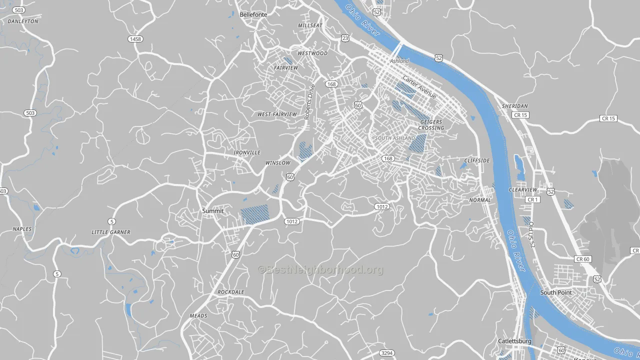 Transit Grade map of Ashland, KY